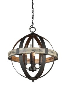 Wood and metal orb chandelier